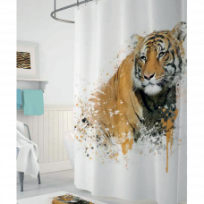Штора для ванны ткань с кольцами 180х200см Тигр